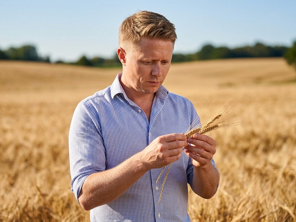 Sven van Rooijen inspecting barley in the field